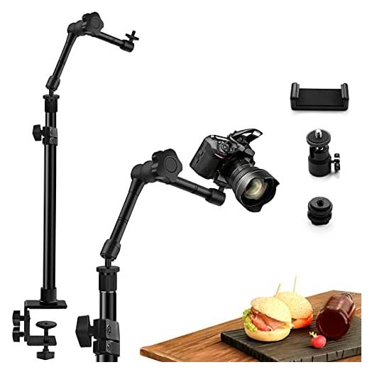 Obeamiu Camera Desk Mount Stand, 11 Inch Magic Arm with 1/4" Screw Thread, 15.5-25.5 Inch Tabletop Clamp Mount Stand for DSLR Camera Rig/Ring Light/Self Broadcasting /Live Streaming/Online Working