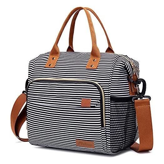 Insulated Lunch Bag - Large Portable Cooler Lunch Box for Office Work School Picnic Beach Workout - Reusable Freezable Tote Lunch Bag Organizer with Adjustable Shoulder Strap for Women Men Adult Kids
