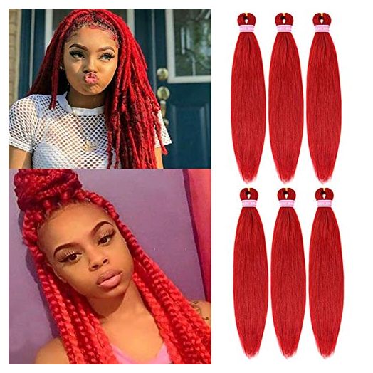 ZERAL Pre Stretched Braiding Hair 6 Packs 28 Inch Red Braiding Hair for Women Synthetic Braiding Crochet Twist Braids Yaki Straight Texture(RED)