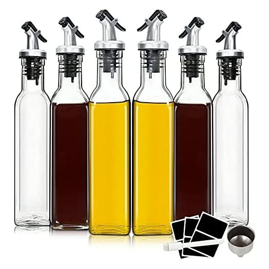 8oz Clear Glass Olive Oil Dispenser Bottles, Olive Oil and Vinegar Cruet Bottle Includes Pourers, Funnel and Labels