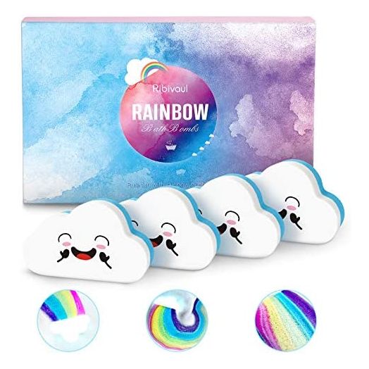 Rainbow Bath Bombs Gift Set, Ribivaul Handmade Bath Bombs with Natural Ingredients and Dreamy Rainbow Effect, Bubble Bath Bomb for Kids, Great Gift for Birthday, Halloween, Thanksgiving, Christmas