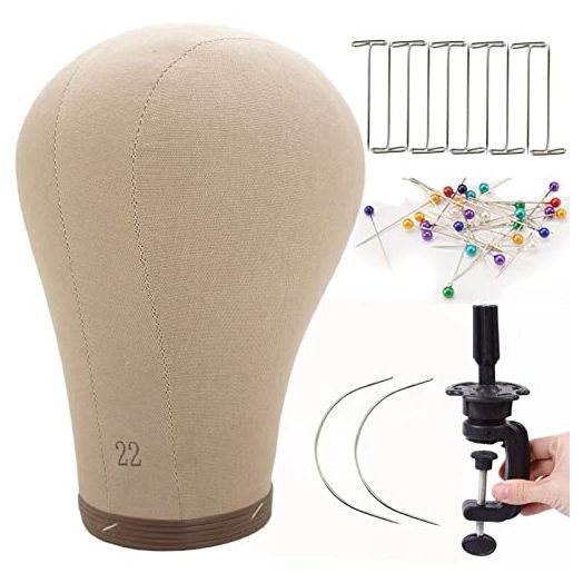 Cork Canvas Wig Head for Wigs with Stand 22 Inch Wig Canvas Block Mannequin Head for Wigs Professional Wig Head with Stand for Making Wigs Kit and Supplies Manikin Head Styling Dryer (21-24inch)