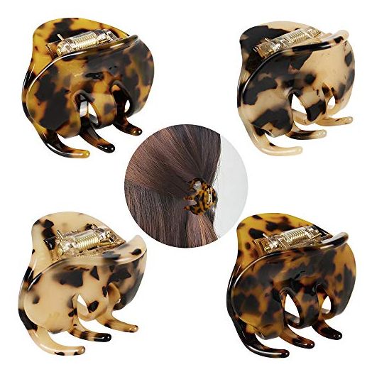 4 Pack 2.1 Inch Hair Claw Clips Tortoise Shell Cellulose Acetate Resin Hair Barrettes Medium French Design Hair Jaw Leopard Print Fashion Hair Styling Accessories for Women Girls
