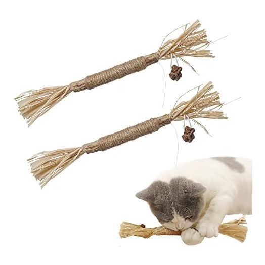 PAZ'S GIFT Catnip Toy Cat Toys Catnip Toy cat chew Toy cat Kicking silvervine Stick Teeth Cleaning Cute Kitten Teething Indoor Interactivecat Dental Care Matatabi (Raffia 2pcs)