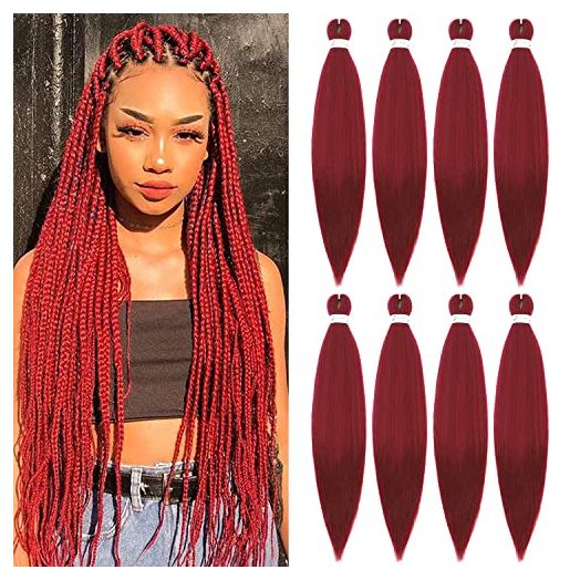 Prestretched Braiding Hair Red Hot Water Setting Braiding Hair 26 Inch 8packs Professional Itch Free Synthetic Fiber Corchet Braids Yaki Texture Hair Extensions(wine red color 26" 8packs)