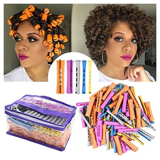 100pcs Perm Rods Set for Natural Hair 5 Sizes Cold Wave Rods Hair Rollers for Women Hair Curling Rods for Long Medium Small Hair Curler Styling DIY Hairdressing Tools(Orange+Purple+Gray+Blue+Yellow)