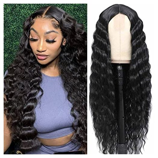 30 Inch Synthetic Curly Wigs for Women Long Black Hair Wig Lace Front 4" Simulated Scalp Natural Loose Deep Wave Crimps Curls Wig As Hair Replacement Wigs 1B