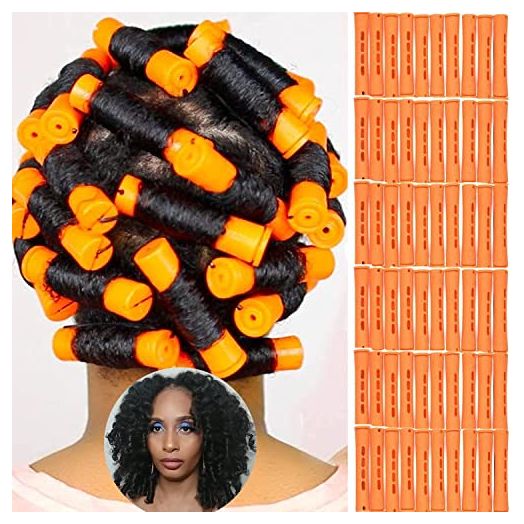 60pcs Perm Rods Set for Natural Hair Plastic Cold Wave Rod Non-Slip Hair Rollers 0.87 Inch Orange Perm Rods for Long Short Hair Curling Rods Hair Perms for Women Hair Curlers DIY Hairdressing Tools