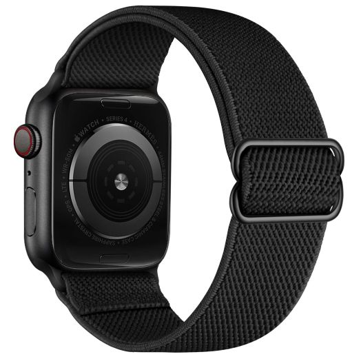 OXWALLEN XL Stretch Solo Loop Band Compatible with Apple Watch 9/8/7/6/5/4/3 SE Ultra 2/1 49mm 45mm 44mm 42mm, Adjustable Stretchy Elastic Nylon Braided Sport Strap for iWatch Women Men, Black
