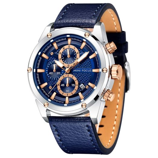MINI FOCUS Men Watches Business Casual Wrist Watches (Multifunction/Waterproof/Luminous/Calendar) Genuine Leather Band Fashion Watch for Men (Brown)