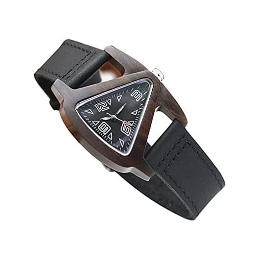 TACY Wooden Watch Womens Watch Lightwight Black Wooden Wristwatch Unique Triangle Shape with Real Leather Band Quartz Wrist Watch Bracelet for Women and Men Watch Collector Gift