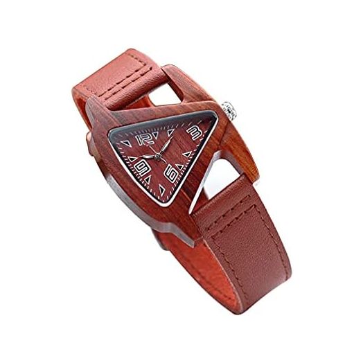 TACY Wooden Watch Womens Watch Lightwight Black Wooden Wristwatch Unique Triangle Shape with Real Leather Band Quartz Wrist Watch Bracelet for Women and Men Watch Collector Gift