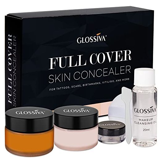 Glossiva Tattoo Cover Up Makeup Waterproof - Tattoo Concealer For Dark Spots, Scars, Vitiligo, And More - 2x30ml Tattoo Cover-Up Makeup - Use on Body, For Legs, for Men and Women (2x30ml)