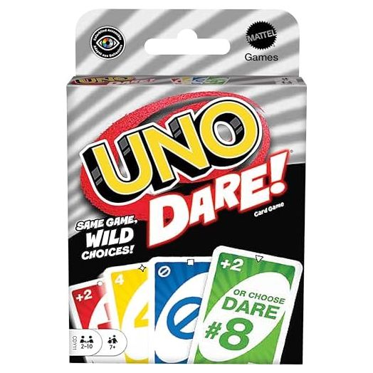 Mattel Games UNO Dare Card Game for Family Night Featuring Challenging and Silly Dares from 3 Different Categories
