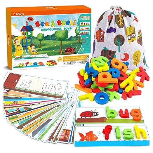 KMUYSL See & Spell Learning Educational Toys and Gift for 2 3 4 5 6 Years Old Boys and Girls - 80Pcs of CVC Word Builders, Alphabet Colors Recognition Game, Preschool Learning Activities Toys