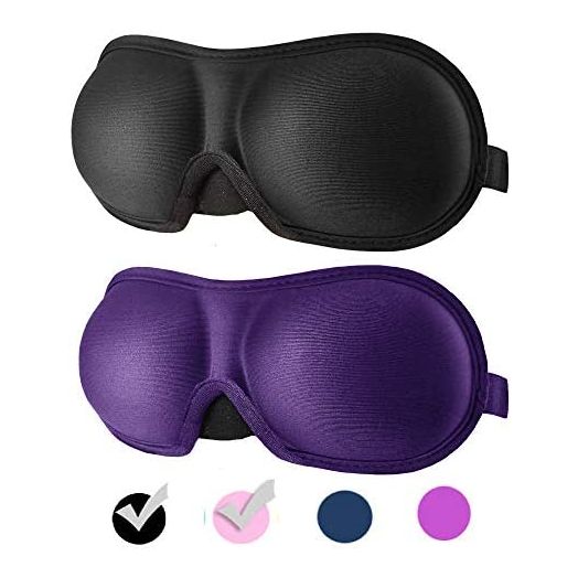 REEBENT 3D Eye mask for Sleeping,Machine Washable, Sleep Mask for Women, Blinder Blindfold Airplane with Travel Pouch (Black+Purple)