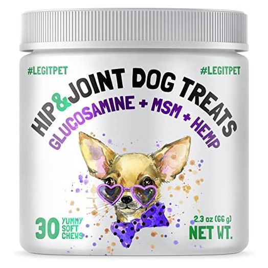 LEGITPET Hemp Hip & Joint Supplement for Dogs Soft Chews - Made in USA - Glucosamine for Dogs - Chondroitin - MSM - Turmeric - Hemp Seed Oil - Natural Pain Relief and Mobility