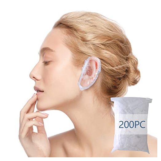 WOSHOP 200 Pack Shower, Bathing,Ear Covers Clear Disposable Ear Protectors Waterproof Ear Covers for Hair Dye,Waterproof Plastic Ear Shower Caps