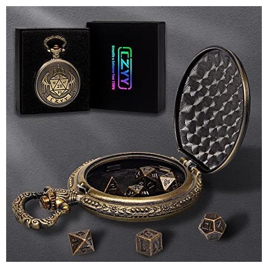CZYY DND 6mm Micro Polyhedral Dice Set with Pocket Watch Shell Case (Bronze)