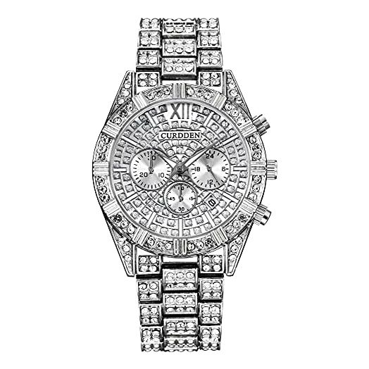 Unisex Watch Luxury Crystal Rhinestone Diamond Wrist Watch Stainless Steel Fashion Bling Iced-Out Watch