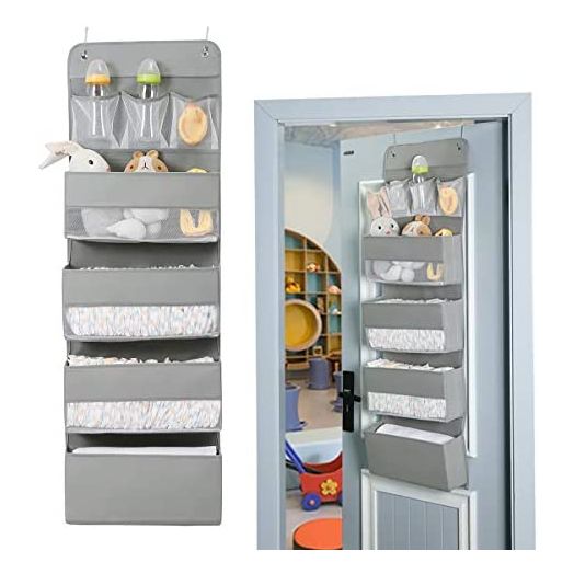 Over Door Hanging Organizer Storage - 7 Large Pockets Closet Bathroom Baby Nursery Organizer Perspective Window Wall Mount Rack for Clothes Toys Sundries(Grey)