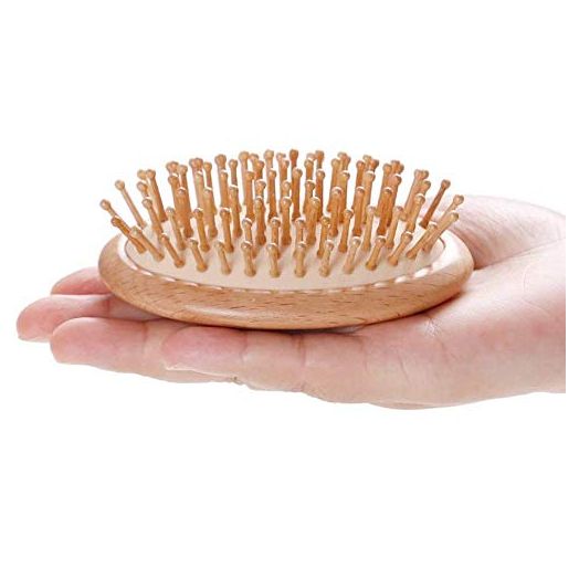 Hair Brush , Wood pig Bristle Hair Brush, No Handle Design, Easily put in Your Carry-on Cosmetic Bag, Round Wood Pins Anti-Static Protect Scalp and Hair,Hair Brush Mini ?Wooden Massage Comb