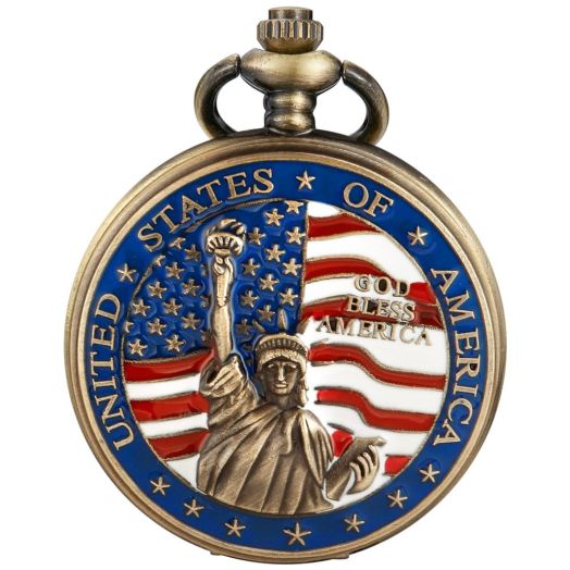 Tiong American Eagle Flag USA US Flag Patriotic 4th of July Quartz Watch with Chain Arabic Numerals Independence Day(renju)