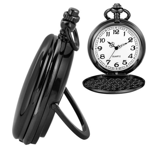 Tiong Bracket Pocket Watch Design Roman Numerals Smooth Case Quartz with Chain Gifts for Birthday Father's Day