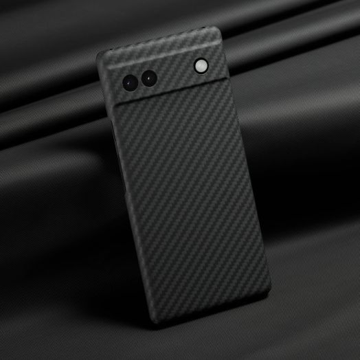 Ultra Slim Case for Google Pixel 6A, Real Aramid Fiber Protective Cover, Soft Touch Sturdy Durable Carbon Bumper Case (Black)