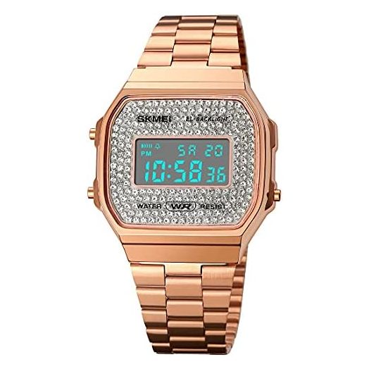 Unisex Digital Watches Luxury Stainless Steel Band Multifunction Square Electronic Watch Fashion Crystal Men's Women's Sport Wrist Watches