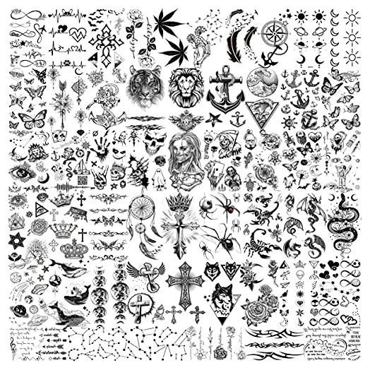 GOROMON 52 Sheets Skull Tiger Lion Temporary Tattoos For Women Neck Kids Face, 3D Waterproof Cute Tiny Small Fake Tattoo Stickers For Men Adults, Acnhor Skeleton Halloween Infinity Tatoo Kits Sets