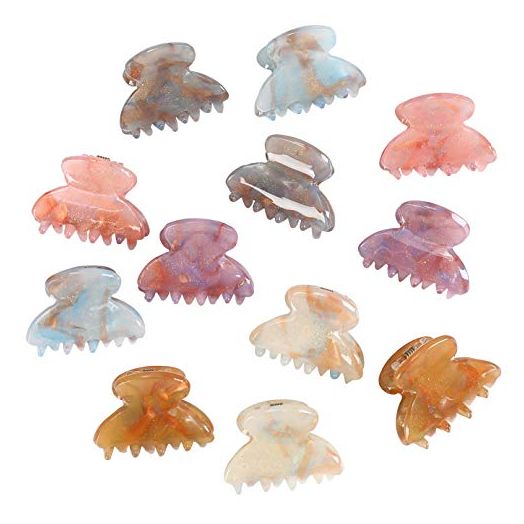 Claw Hair Clips Jaw Clamps - 12PCS Small Hair Claw Jaw Clamp for Thin Hair Styling Accessories Classic Hair Clamp for Women Girls (Sequins)