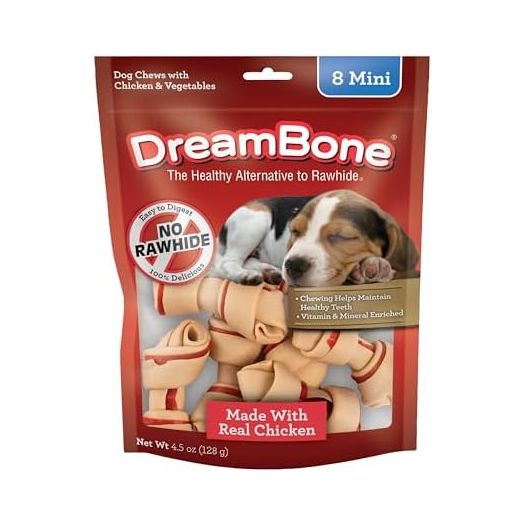 DreamBone Mini Chews, Made with Real Chicken and Vegetables, Rawhide Free Dog Chews, 8 Count