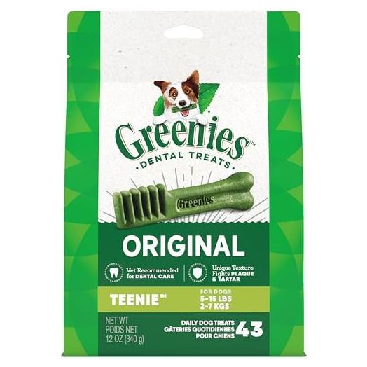 Greenies Original Teenie Natural Dental Care Dog Treats, 12 oz. Pack (43 Treats)