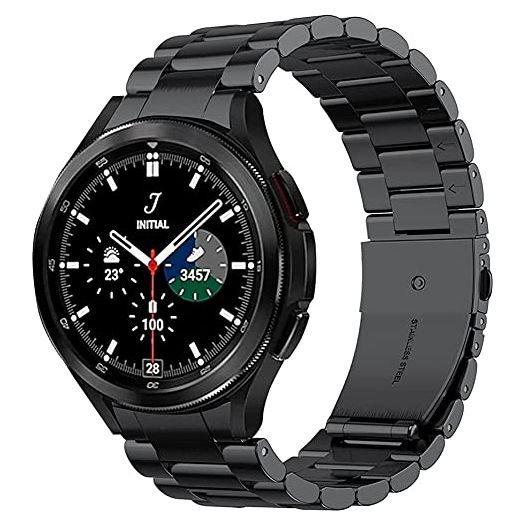 20mm No Gaps Stainless Steel Strap for Samsung Galaxy Watch 5/4 40mm 44mm,Curved end Metal Bracelet,Men Women Replacement Bands,Black