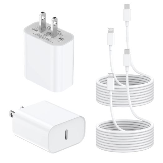 [Apple MFi Certified] iPhone Fast Charger, 2Pack 20W PD USB C Wall Power Adapter with 2 Pack 10FT Extra Long to Charging Data Sync Cable for 13 12 11 XS XR X 8 iPad White XHD-PD20W