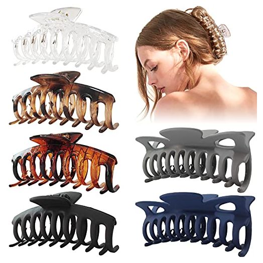 LILIEBE 4.8” Extra Large Hair Claw Clips for Long Thick Hair, Strong Hold Big Banana Clips Hair for Women and Girls, Sturdy & Nonslip Jaw Clips for Thin hair, Jumbo Matte Stylish Hair Styling Accessories, 6 PCS (Chic)