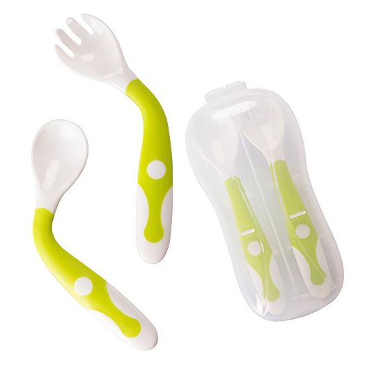 Baby Utensils Spoons with Travel Safe Case Toddler Babies Children Feeding Training Spoon Easy Grip Heat-Resistant Bendable Soft Perfect Self Feeding Learning Spoons (1 Set Green)