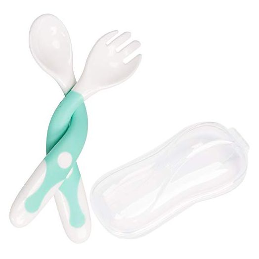 Qshare Baby Utensils Spoons with Travel Safe Case, Toddlers Feeding Training Spoon with Easy Grip and Bendable Function, Perfect Self Feeding Learning Spoons…
