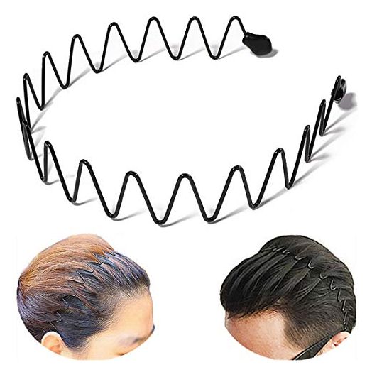 Metal Hair Band Men Headband Metal Hair Bands Women's Fashion Headbands for Men Elastic Stylish Sports Hairband Head Hoop with Non Slip Wavy Teeth, Black