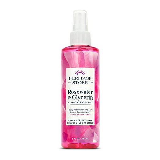 Heritage Store Rosewater & Glycerin Hydrating Facial Mist, for Dry Combination Skin Care, Rose Water Spray for Face with Vegetable Glycerine, Made Without Dyes or Alcohol, Vegan & Cruelty Free, 8oz