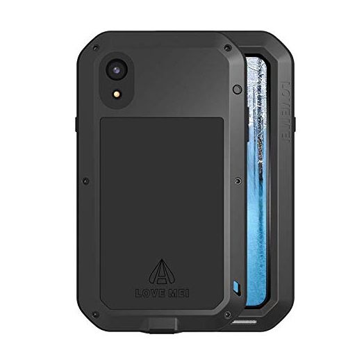 Love Mei iPhone Xr Case,Outdoor Sports Waterproof Shockproof Dust/Dirt/Snow Proof Heavy Duty Hybrid Aluminum Metal Tempered Glass Case for iPhone Xr 6.1'' (Black, iPhone Xr 6.1'')