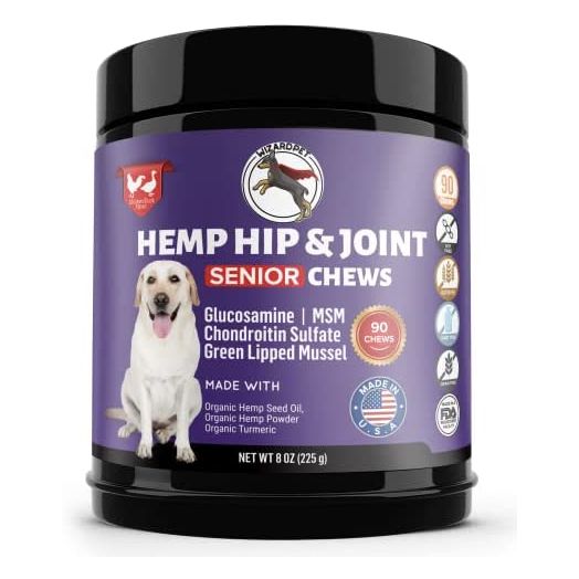WIZARDPET Mobility Hemp Hip & Joint Supplement for Senior Dogs | Chondroitin Glucosamine MSM Turmeric Green Lipped Mussel | Extra Strength Formula for Arthritis Pain Relief & Mobility | 90 Soft Chews