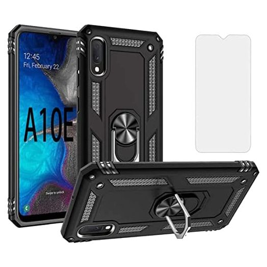 Asuwish Phone Case for Samsung Galaxy A10E Cases with Tempered Glass Screen Protector Cover and Magnetic Ring Holder Stand Kickstand Defender Slim Hard Cell Accessories 10ae ea10 10e e10a a 10 e Black