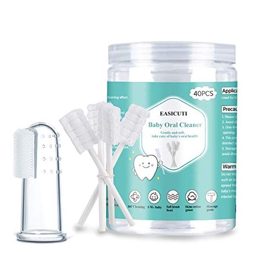 Baby Toothbrush, Baby Tongue Cleaner, 40Pcs Disposable Infant Toothbrush Clean Baby Mouth, Gauze Toothbrush Infant Oral Cleaning Stick Dental Care for 0-36 Month Baby + Free 1Pcs Finger Toothbrush