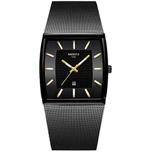 Men's Watches Business Fashion Top Brand Luxury Dress Casual Watch Mesh Strap Waterproof with Date Square Wristwatch