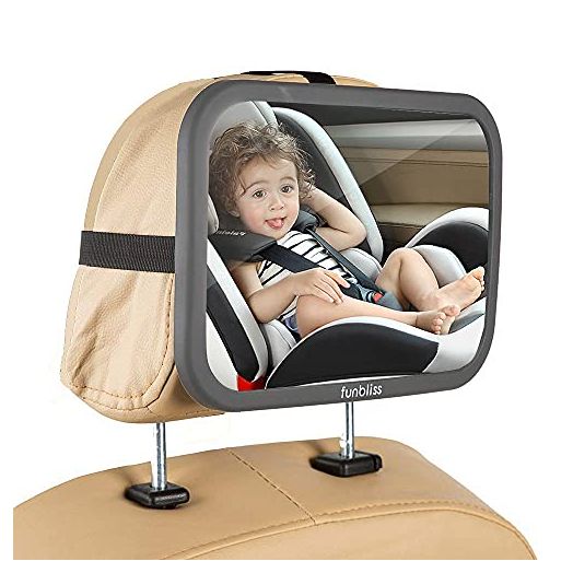 Funbliss baby car mirror Most Stable Backseat Mirror with Premium Matte Finish-Super clear PMMA material mirror-Safe, Secure and Shatterproof,Gray