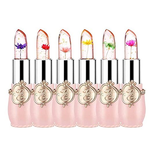 Pack of 6 Crystal Flower Jelly Lipstick, FirstFly Long Lasting Nutritious Lip Balm Lips Moisturizer Magic Temperature Color Change Lip Gloss (Pink)