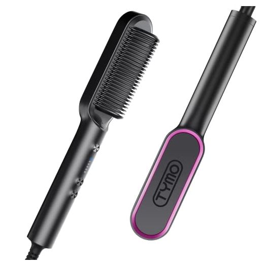 Hair Straightener Comb Matte Black, TYMO Hair Straightener Brush Straightening Comb for Women with 5 Temp 20s Fast Heating & Anti-Scald