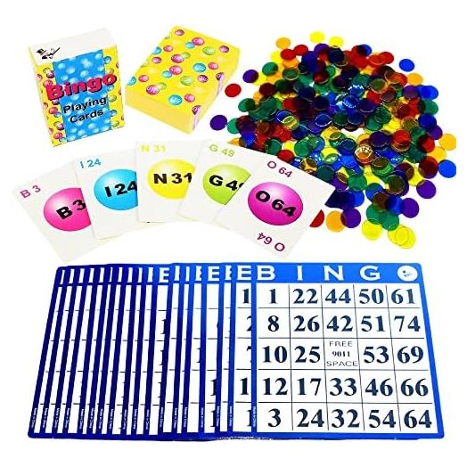 MR CHIPS Bingo Game with Bingo Cards and Chips - 18 Bingo Cards, 300 Bingo Chips and Bingo Calling Cards - Fun Bingo Games for Family, Reusable Bingo Cards, Bingo Game for Kids